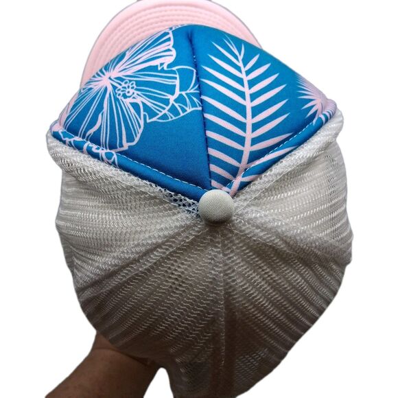 VANS Summertime Mesh Snapback Trucker Hat Pink Blue Floral Tropical Beach Aloha - Picture 3 of 8